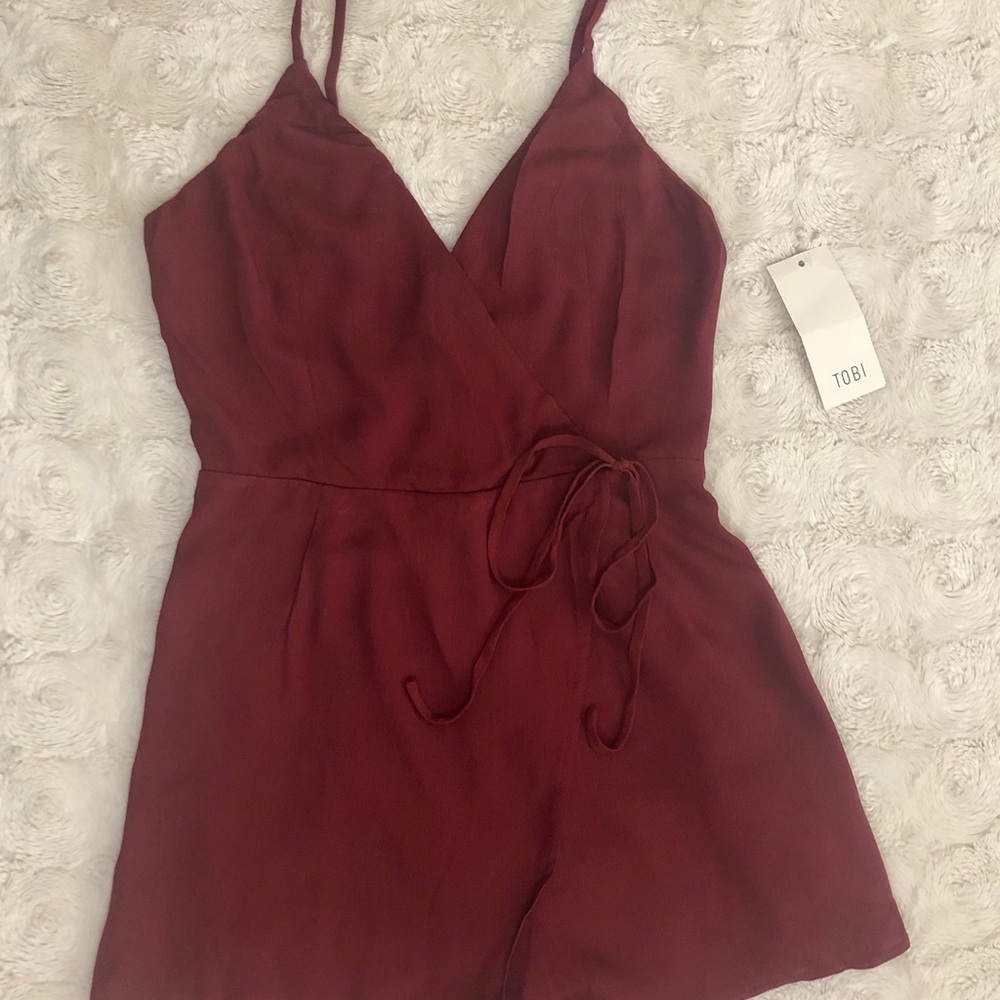 Wine Tie-Front Romper